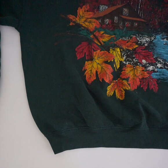 Vintage Fruit of the Loom Green Cabin Leaves Nature Fall Sweatshirt Cabincore XL - Picture 5 of 10
